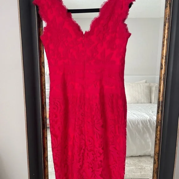 Tadashi Shoji Vibrant Red Lace Midi Dress - Picture 3 of 9